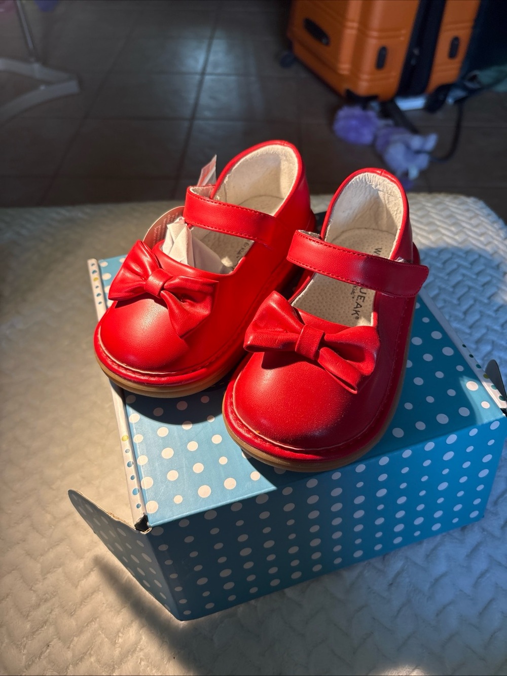 Wee Squeak Bow Red Mary Jane Toddler Squeaky Shoe Size 11 NIB